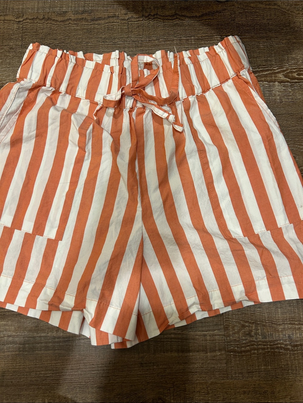 High-Waist Orange & White Striped Drawstring Women’s Shorts